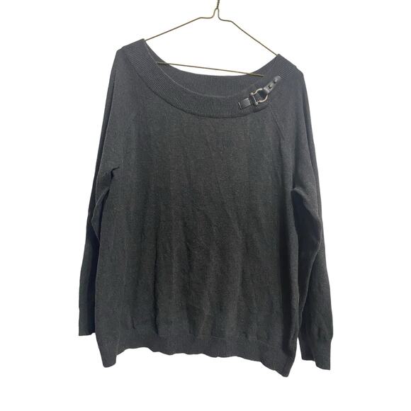 RALPH LAUREN Knit Sweater 1X Gray Shoulder Buckle - Picture 1 of 8